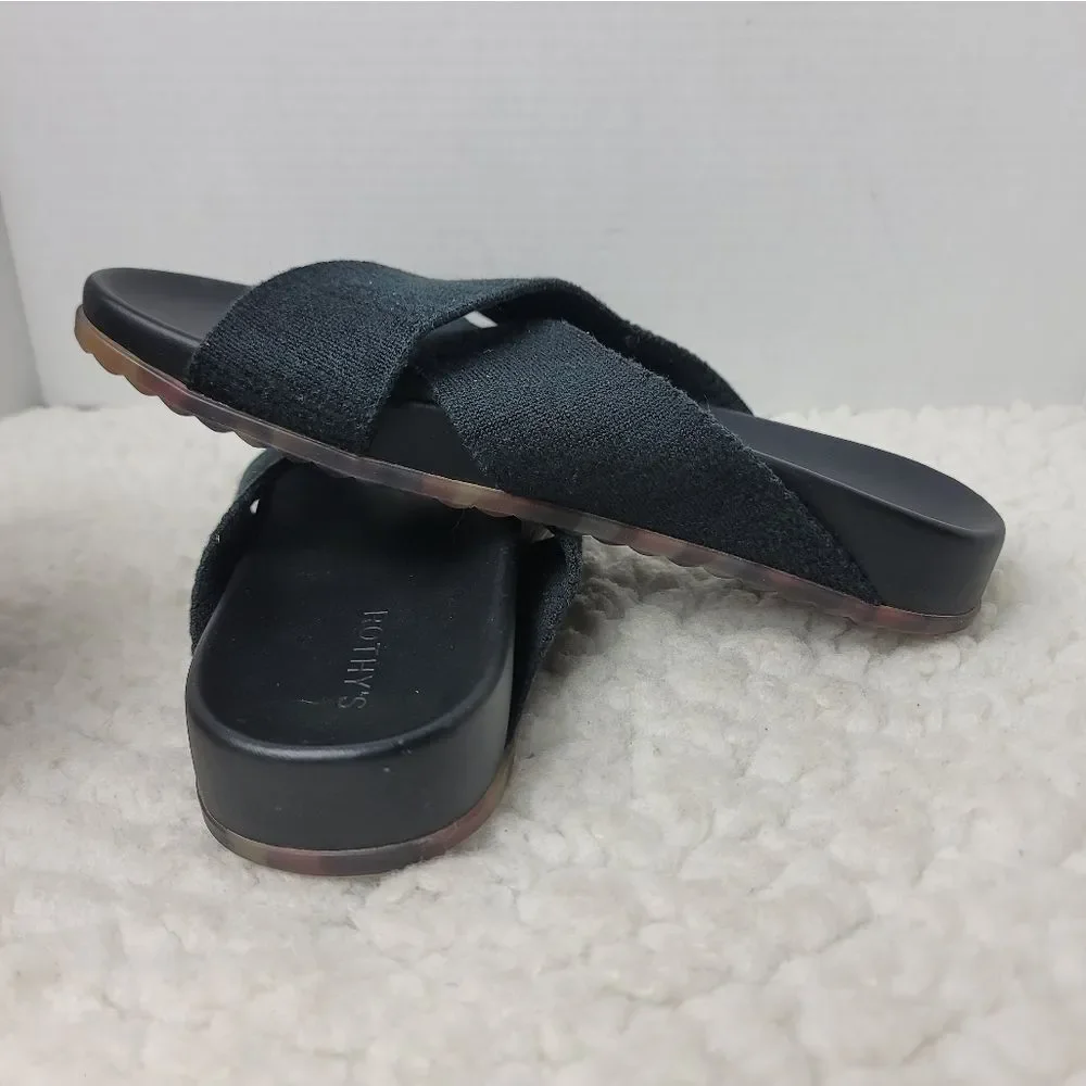 Rothy's The Weekend Womens Slide Size 9.5  Black Cross Hemp Straps Sandals